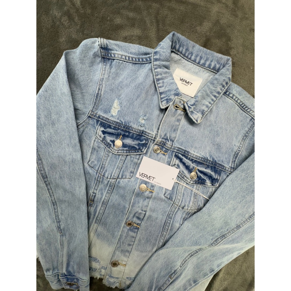 Vervet Los Angeles Denim Jacket Womens XS Bleach Wash Distressed Raw Hem